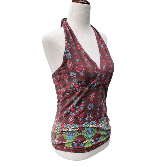 Energie Y2k Fairy Core Stretchy Paisley Brown Halter Top - Women's Medium - Picture 4 of 6